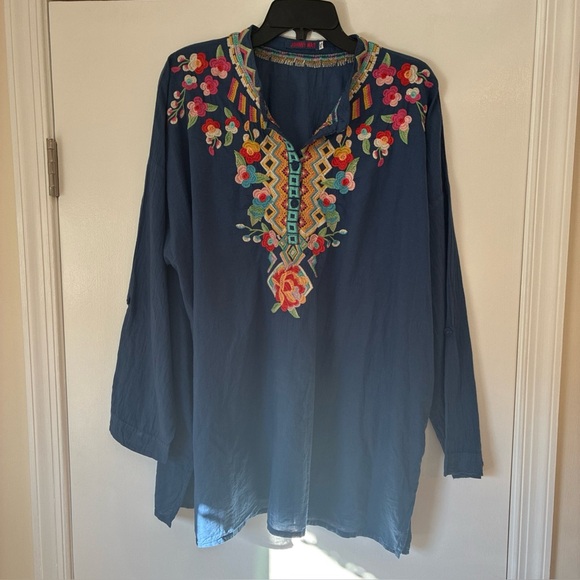 Johnny Was Tops - Johnny Was blue embroidered tunic size XL